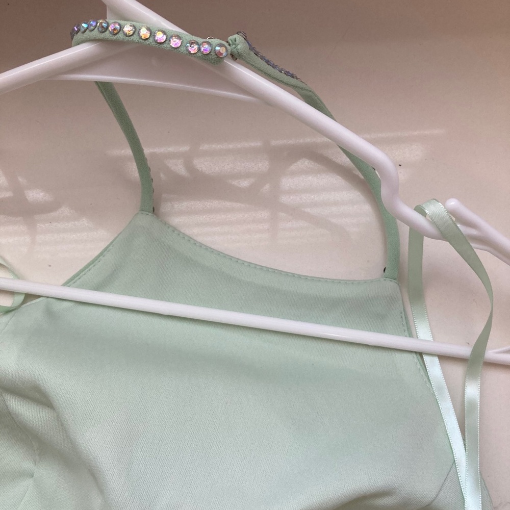 AQUA EMBELLISHED HALTER EVENING DRESS - Picture 14 of 16